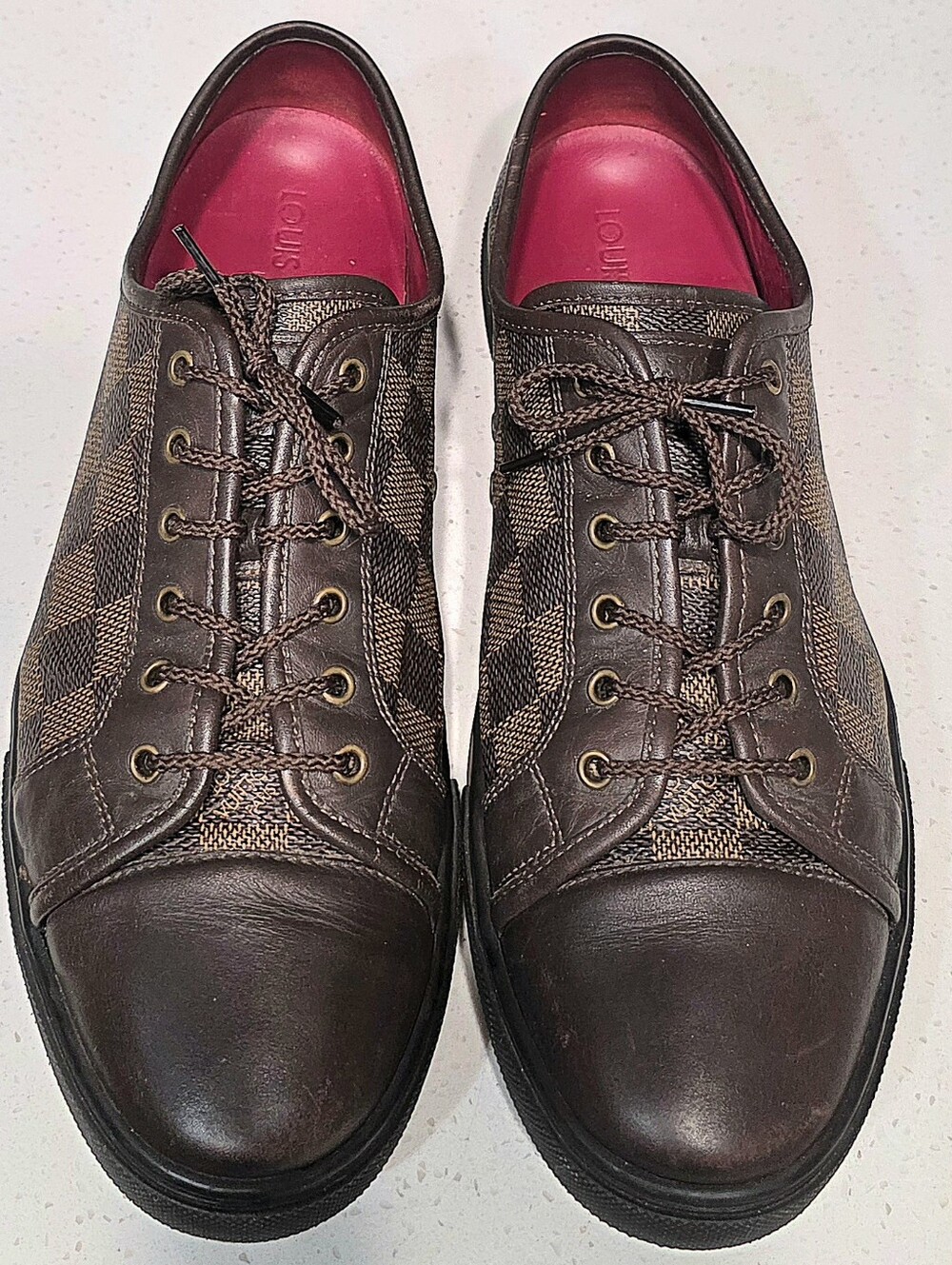 Louis Vuitton Damier Ebene Brown Leather Low-Top Sneakers Sz 38.5 (P MS 1029)